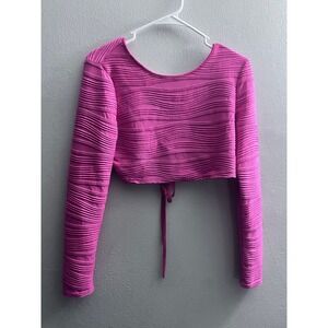 SHEIN Pink Textured‎ Tie Back Long Sleeve Crop Top Womens Size L
